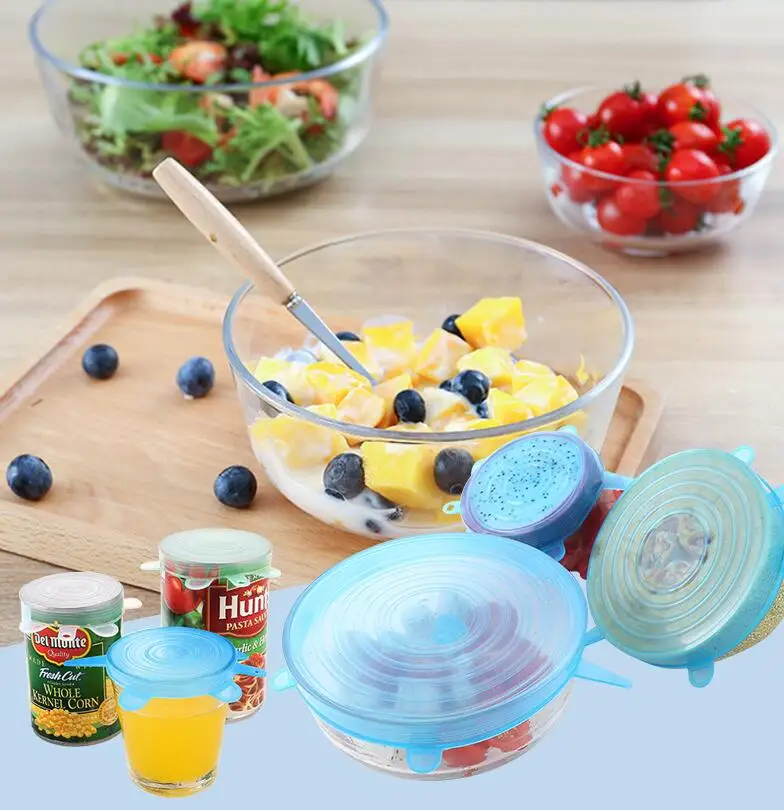 6 шт. многоразовые силиконовые эластичные крышки универсальная крышка