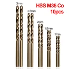 Набор спиральных сверл TTAKA7, 10 шт.компл., сверла из быстрорежущей стали M35 Co, 1 мм, 1,5 мм, 2 мм, 2,5 мм, 3 мм, для нержавеющей стали