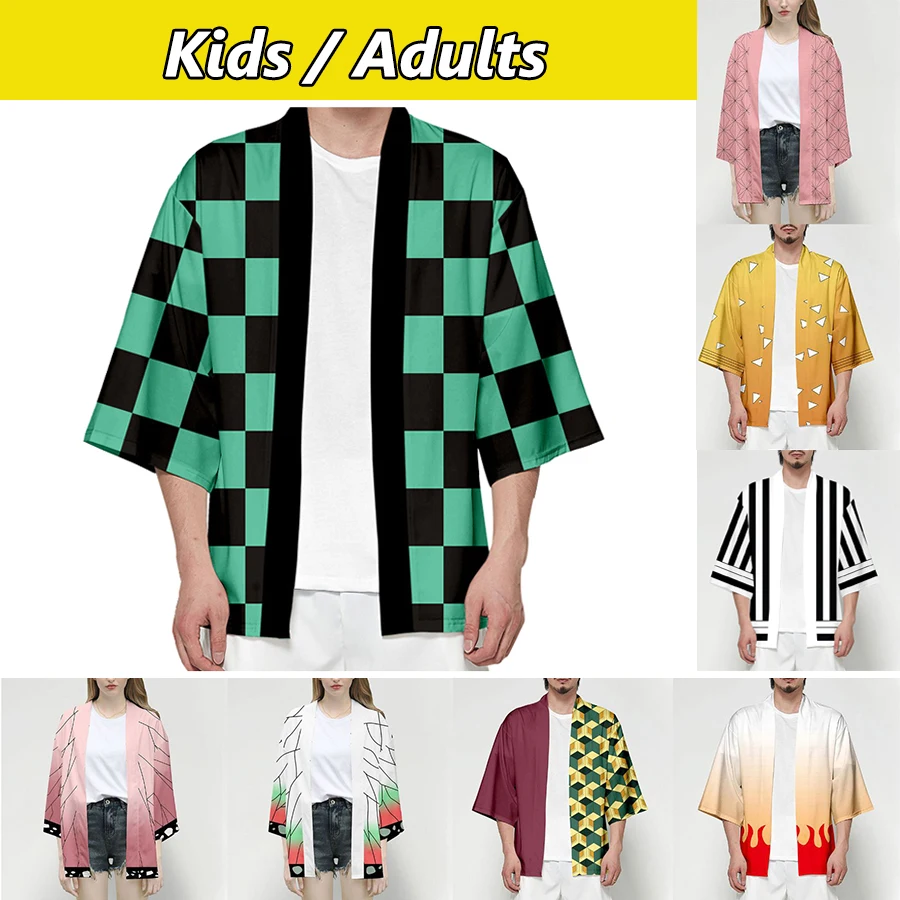 

Anime Demon Slayer Cosplay Costumes Kimetsu No N Yaiba Kamado Tanjirou Nezuko Summer Cool Cloak Jacket Adult Kids Cosplay Kimono
