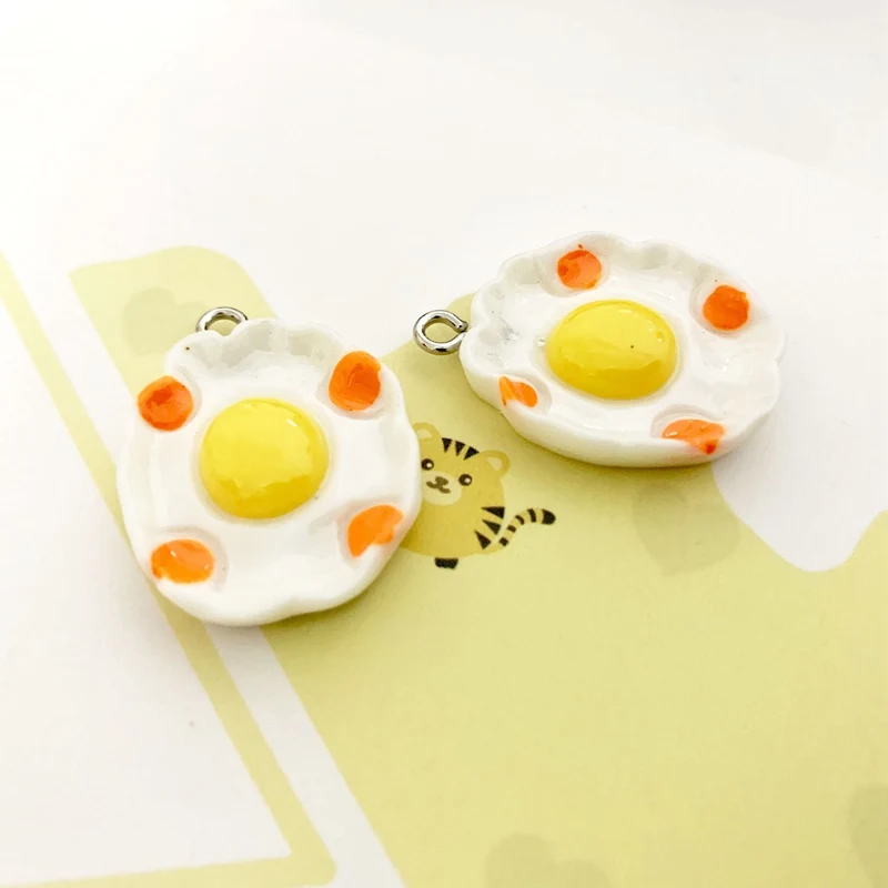 

26*22mm Resin Simulation Poached Egg Food Pendant DIY Accessories Charms Handmade Necklace Keychains Earrings 50PCS