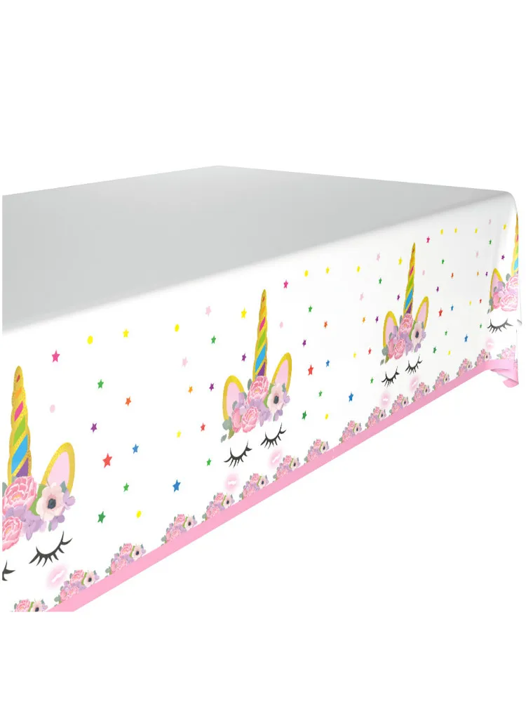 

1pcs 2.2*1.32m Unicorn Theme Disposable Tablecloths for Kids Birthday Party Plastic Tablecover Christmas Decoration