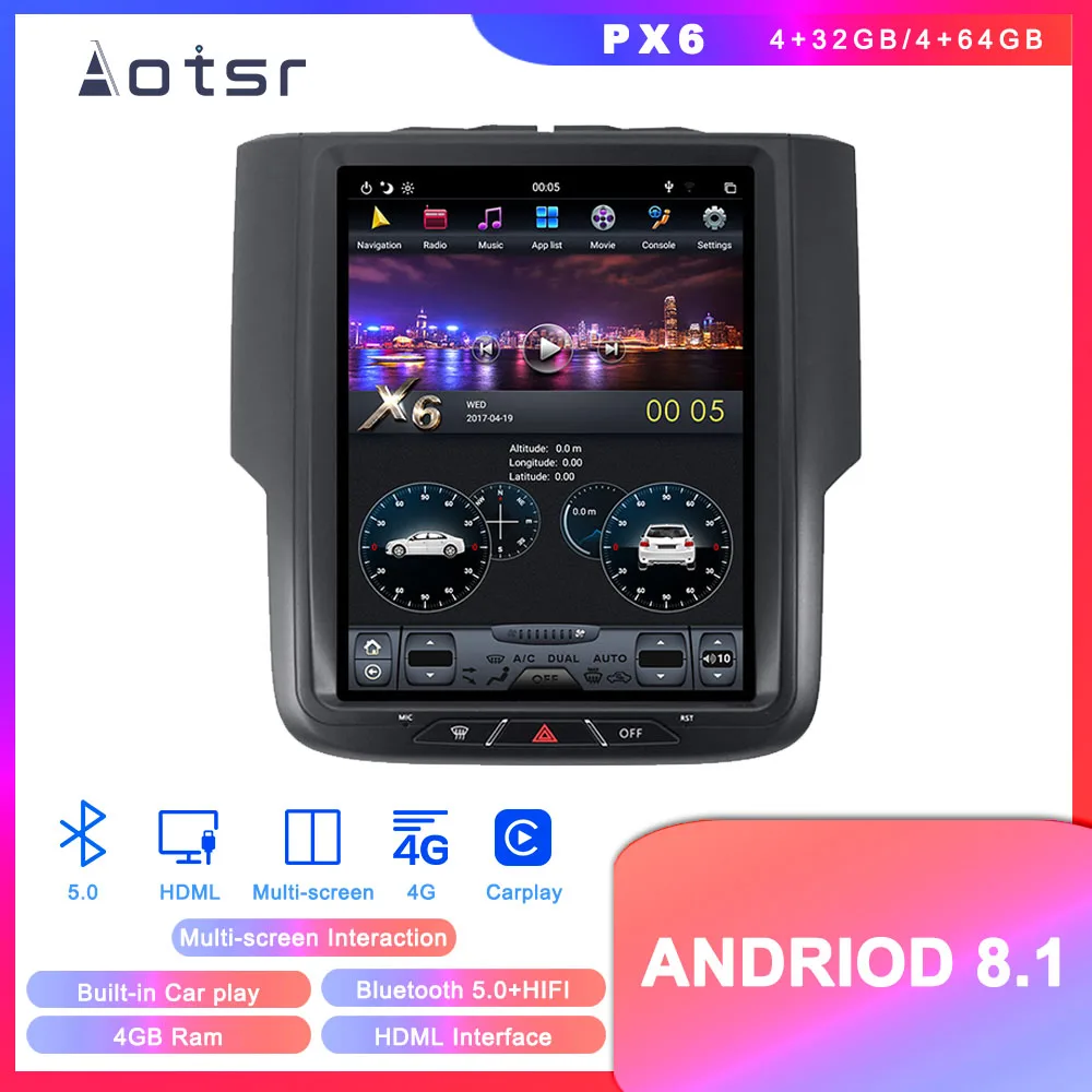 Автомобильный мультимедийный проигрыватель Tesla с GPS навигацией Android 8 1 для Dodge Ram