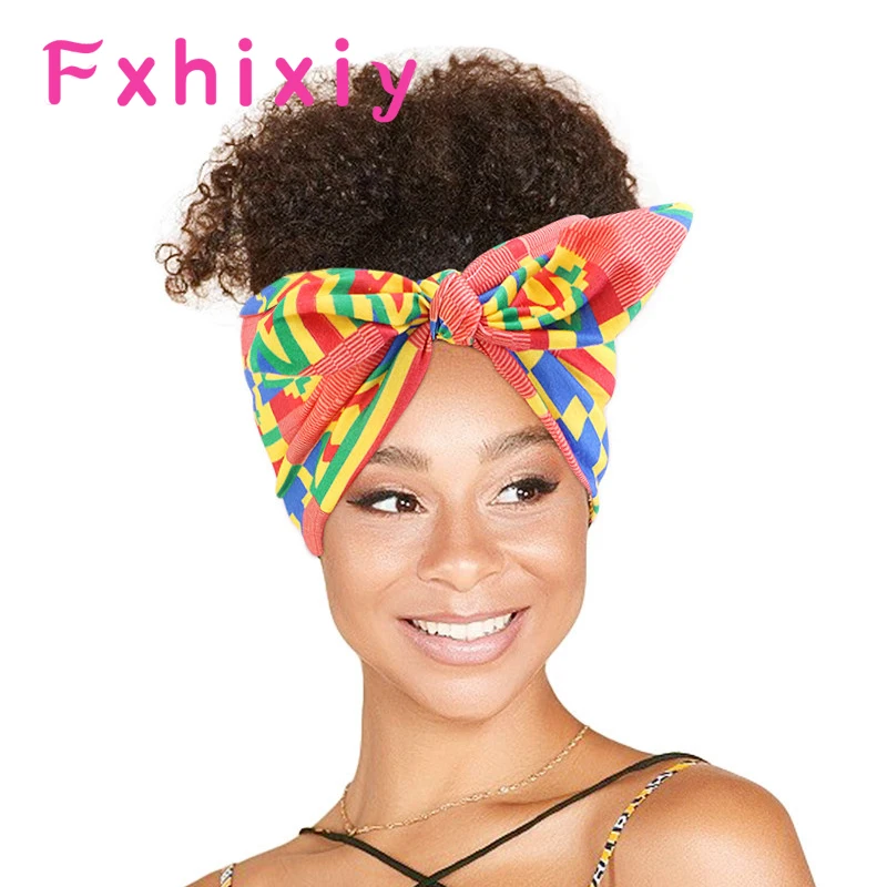 Африканский узор головная повязка с принтом для Для женщин узлом Стиль черный