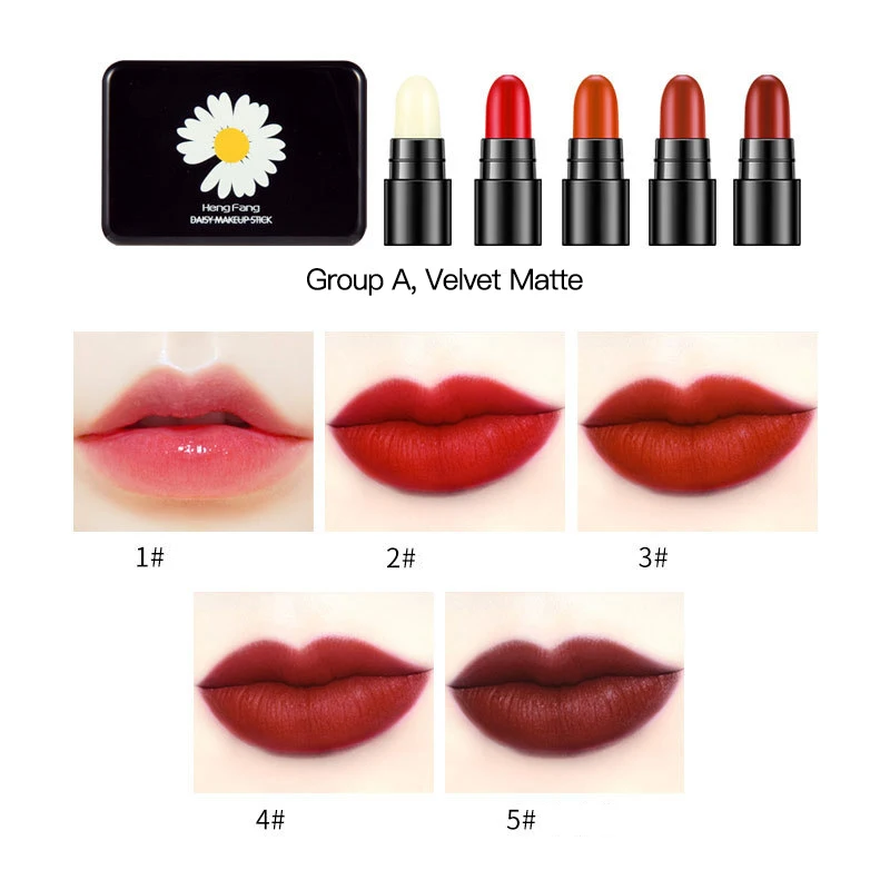 Набор Помады-маргариток Hengfang 5 шт./кор. матовая Бархатная мини-помада длительного