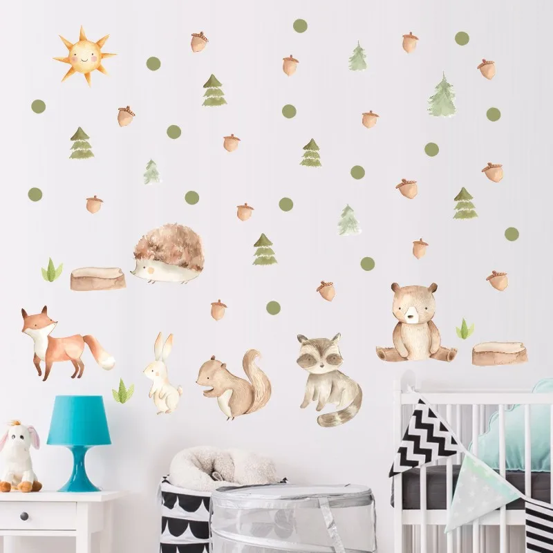 Zollor мультфильм белка лиса стикер на стену детская комната сосновые деревья конус