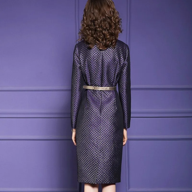 Женское жаккардовое платье офисное с длинным рукавом в вечерние ле ретро осень