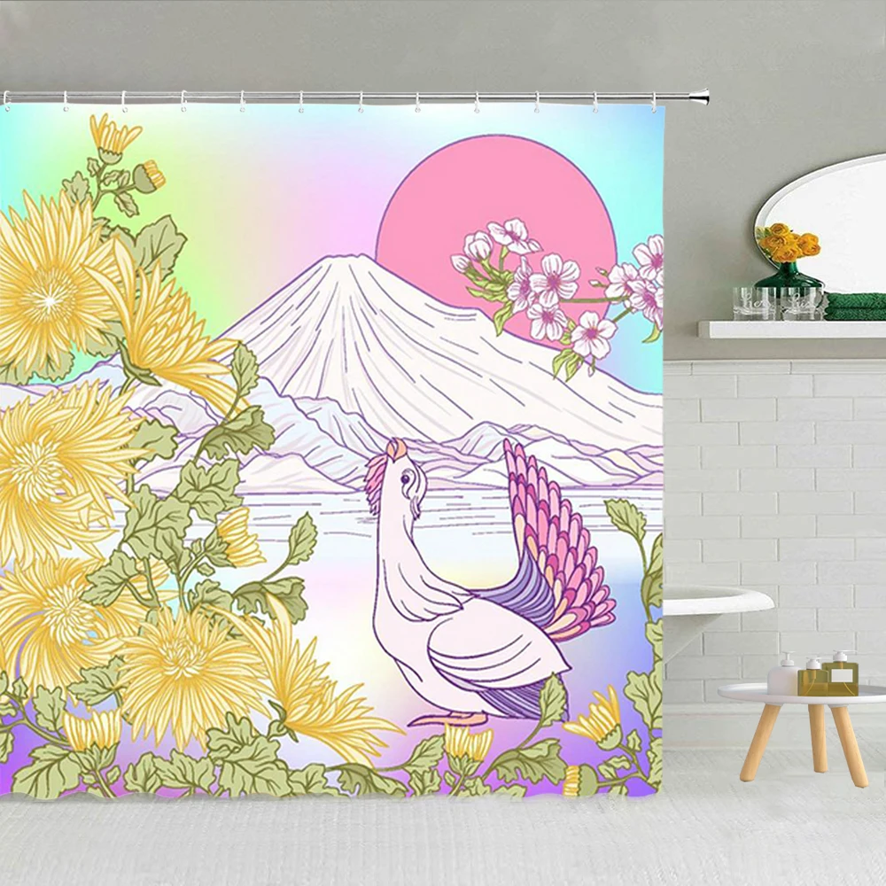 Занавеска для душа в ванную комнату с японской этнической тематикой | Дом и сад
