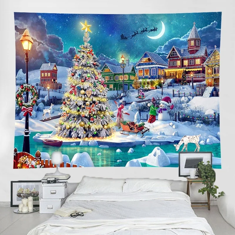 

Рождественский город зимняя снежная Большая Рождественская елка растительная Полиэстеровая ткань настенная подвесная тесьма домашний де...