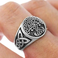 vintage silver viking rune carved tree of life ring for men exquisite alloy cocktail party rings to wear on the finger jewelry
