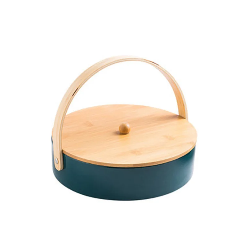 

Nordic Ceramic Fruit Snacks Storage Basket Wood Handle Kitchen Party Dessert Candy Food Serving Platter Nuts Biscuits Holder Box