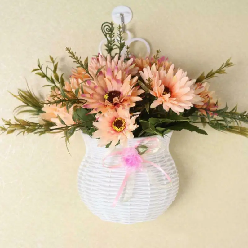 Маленький искусственный цветок из пластика висячая корзина-ваза ротанга