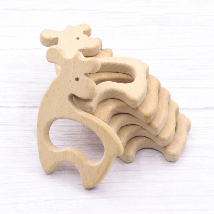 10PC Wooden Teether Olive Oil Beech Food Grade Animal DIY Pacifier Chain Baby Teether Baby Tiny Rod Rodent Baby Product