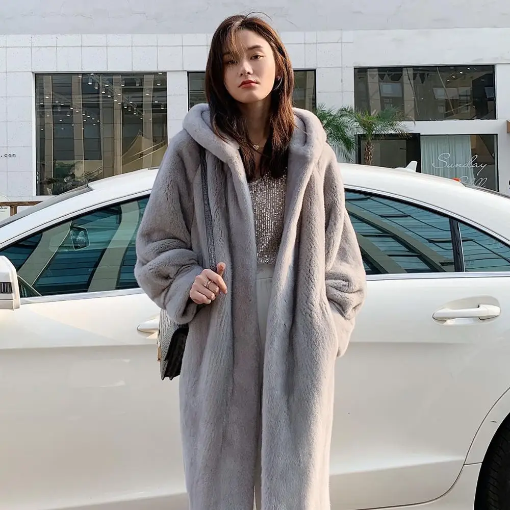 

2021 Fashion Winter Mink Fur Coat Women Long Warm Faux Fur Overcoat Thick Warm Jacket Coats Women Hooded Fur Parka Winter Jacket