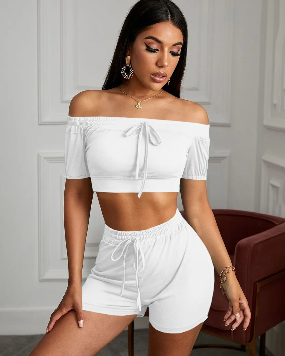 

Summer Ladies Elastic Drawstring Sexy Tube Top Fashion Casual Home Street Commuter Temperament Sports Suit
