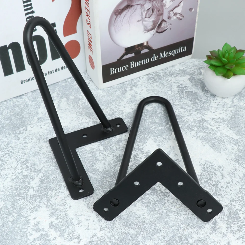 

4 Inch Size Simple Table Bracket Reinforced Metal Table Leg Set U-shaped Simple Style Table Legs(Black)