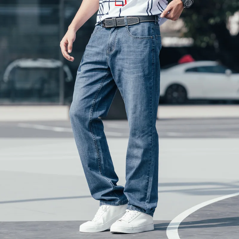 Summer Thin section Baggy Men Jeans Trousers Straight Large Size  Loose Elastic Denim Pants Hip Hop Streetwear Blue Jeans