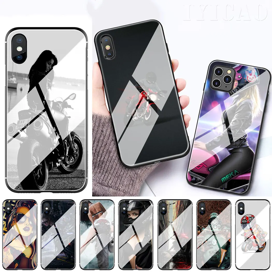 IYICAO Байкерский чехол из закаленного стекла для телефона Apple iPhone 11 Pro XS Max XR X 8 7 6S Plus