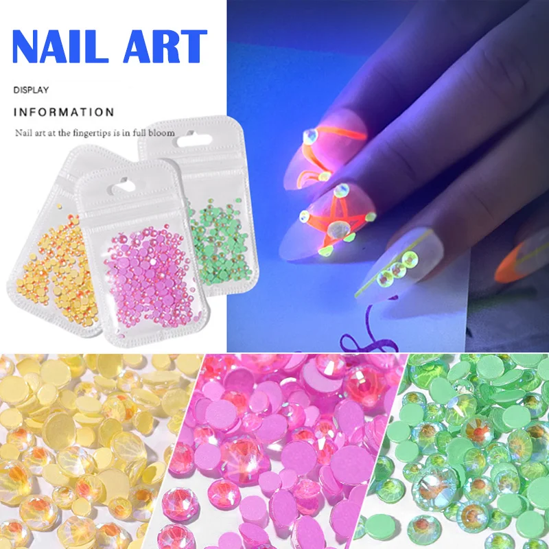 

Luminous Nail Decal Fluorescence Shiny Nail Rhinestone Decoration Women Manicure Accessories MH88