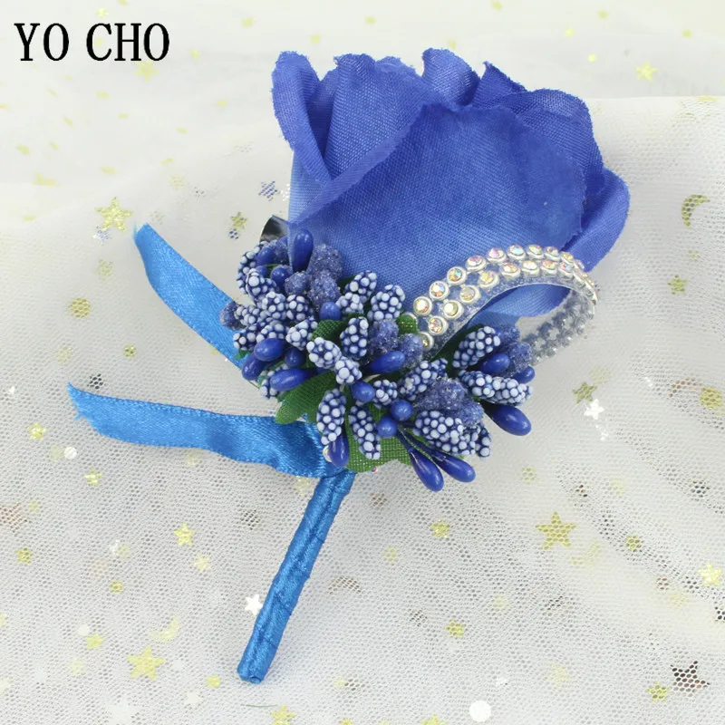 

YO CHO 6PCS Wedding Groom Boutonniere Buttonhole Groomsmen Brooch Flowers Corsage Pins Silk Rose White Pink Mariage Accessories