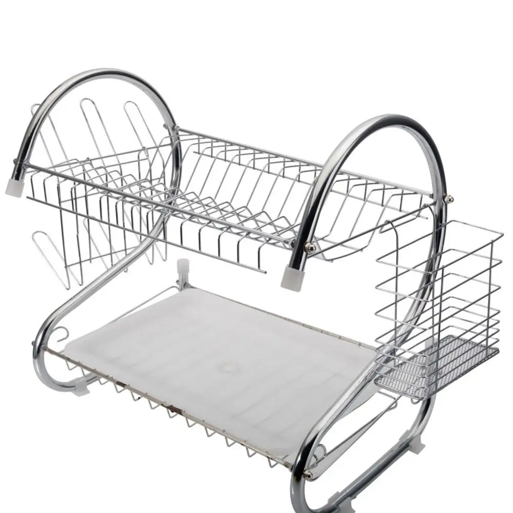 

2 Tier Dish Drainer Rack Holder Multifunctional S-shaped Dual Layers Bowls Dish Drying Rack Plate Dish Cup Cutlery Drainer Rack