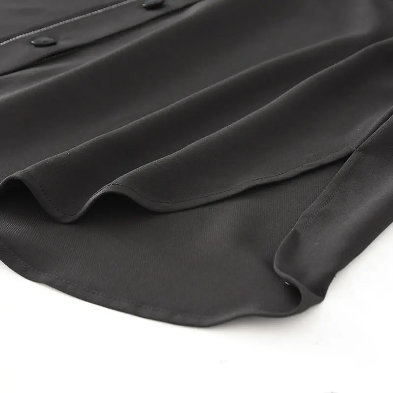 

XITAO Solid Black Women Casual Shirt Fashion Bright Line Decoration Loose Simplicity Turn-down Collar All-match Top WMD2250