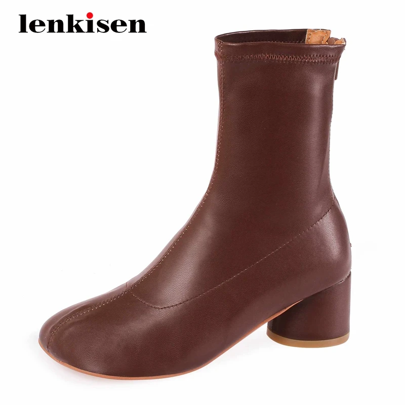 

Lenkisen/ботинки в западном стиле; Натуральная кожа; Эластичная плиссированная обувь на толстом высоком каблуке с острым носком; Брендовые Зимн...