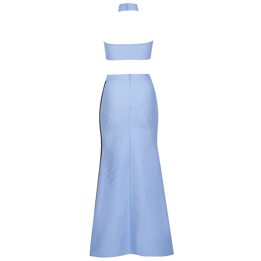 Топ качество Сексуальная Открытая спина Холтер небесно голубой 2 шт бандажный