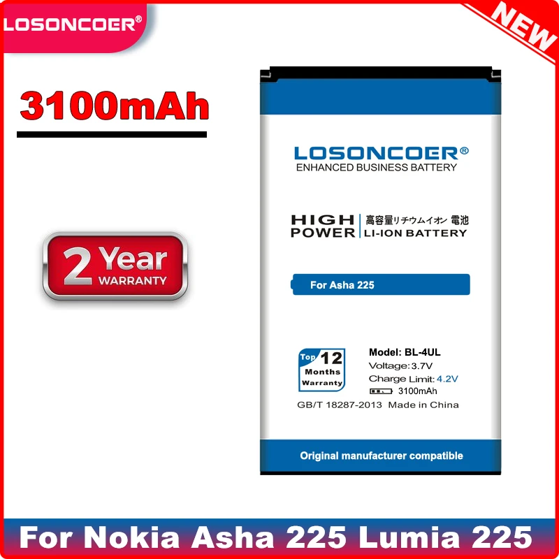 LOSONCOER 3100 мАч BL 4UL / BL4UL батарея высокого качества для Nokia Asha 225 Lumia RM 1011 1126 + номер