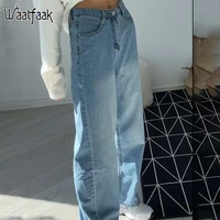waatfaak blue denim bell bottom baggy jeans vintage casual high waist boyfriend mom jeans women streetwear cargo pants aesthetic