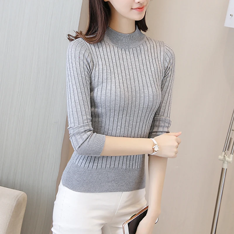 

Pull Femme Solid Half High Collar Women Sweater Autumn Winter Knit Slim Pullover Women Long Sleeve Top All-match Sweater Mujer