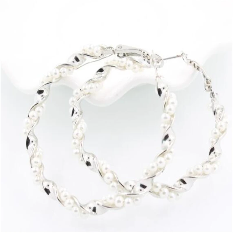 Женские серьги кольца с жемчугом большие в европейском стиле для ночного клуба