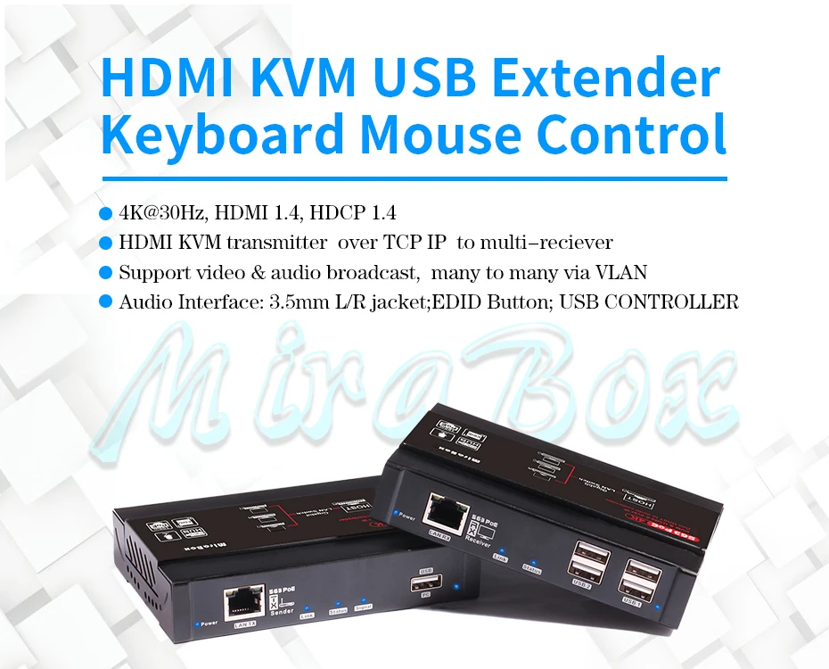 Mirabox HDMI KVM удлинитель 4 k@ 30Hz по TCP IP поддержка гигабитный сетевой коммутатор PoE до 383ft Cat6-HDMI приемник