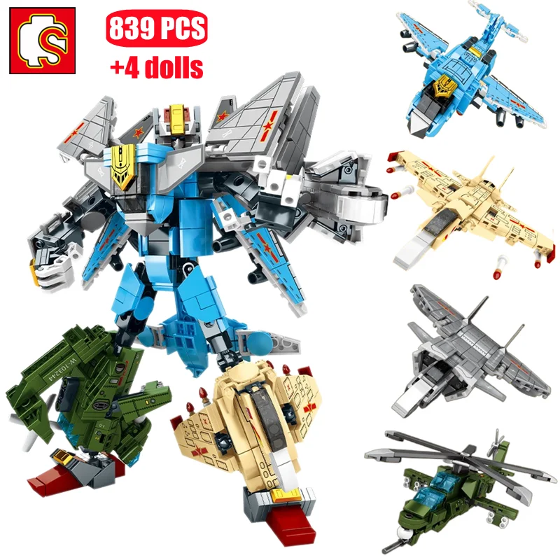 

SEMBO 4In1 City Mecha Deformation Robot Building Blocks Kit Airplane Fighter Military Figures Bricks Toy For Kids Birthday Gifts
