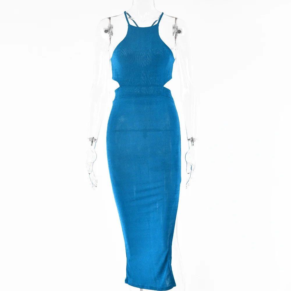 

Women Summer Style Dress Women 2021 New Arrivals Sexy Sleeveless O Neck Backless Split Solid Bodycon Party Dresses Vestidos