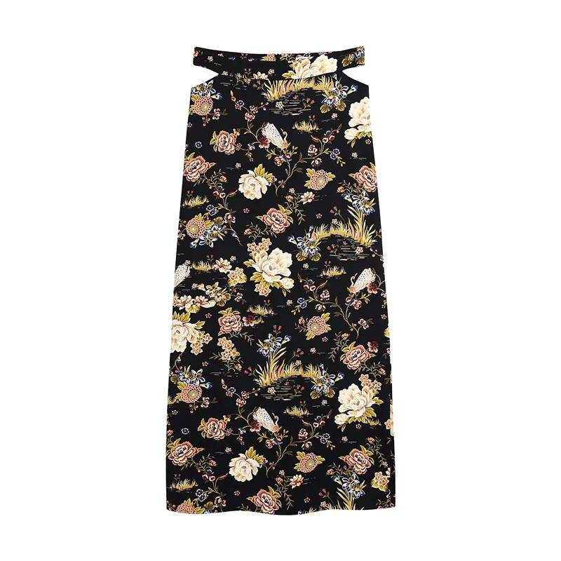 

Vintage women floral print skirts Fad fashion ladies hollow out long skirt boho female side slit skirt beach girls chic skirt