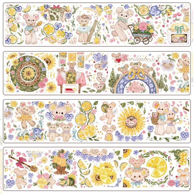 

Loop Size Garden Bear CUTE Bright PET Stickers Tape Journal