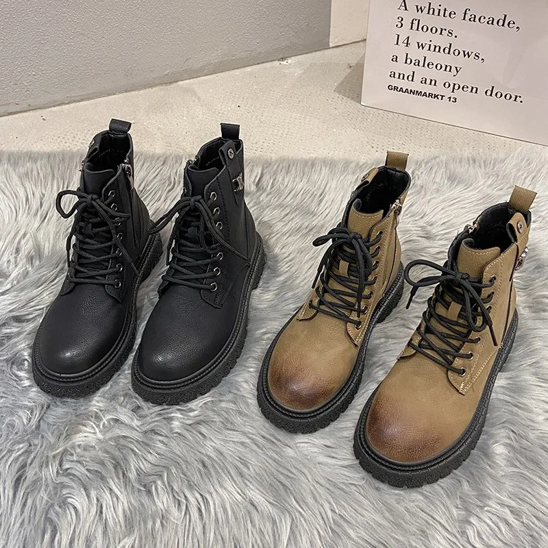 

British Style Martin Boots Women's 2021 New Women's Shoes Ins Tide Leather Autumn And Winter Online Celebrity Boots Joker Plus V