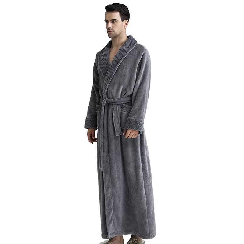 

Warm Sleepwear white Thick Flannel Men Kimono Bath Robes Plus Size Herren Schlafanzug Winter Thermal Long Bathrobe Dressing Gown