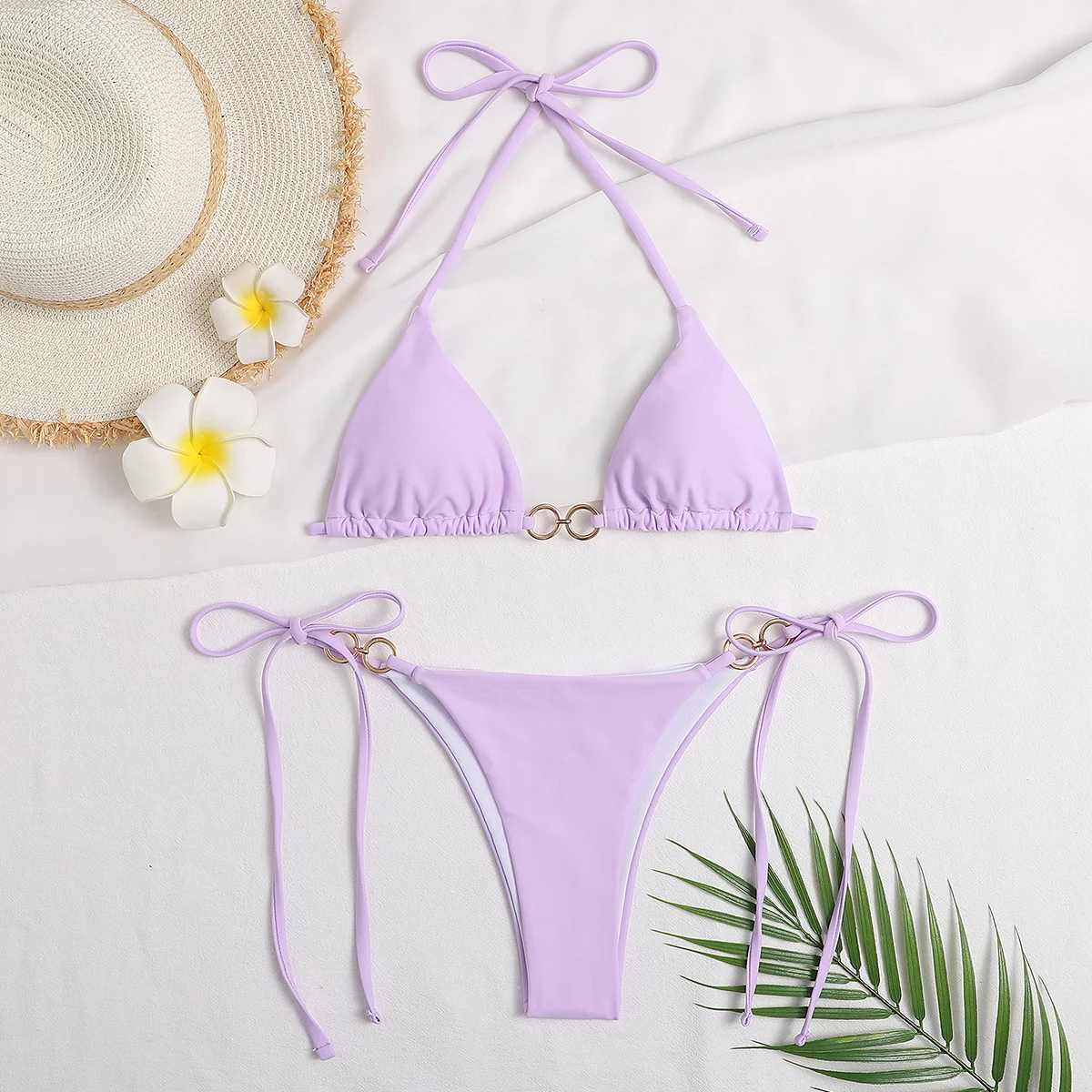 Соблазнительное бикини с лямкой на шее бандажный купальник 2021 женский