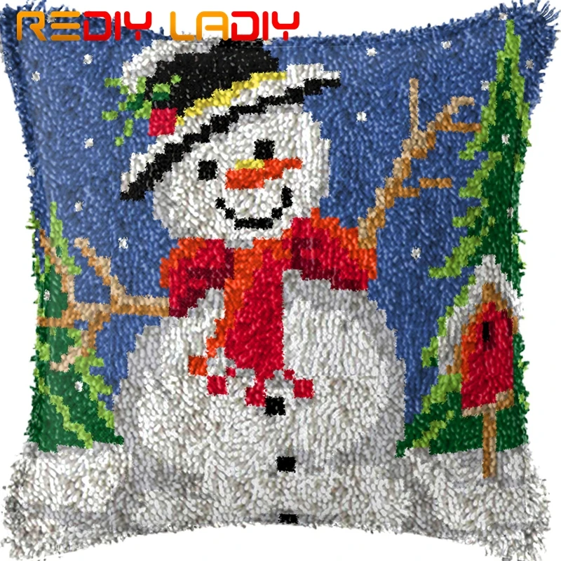 Latch Hook Cushion Christmas Snowman Printed Canvas Cover Acrylic Yarn Crochet Pillow Case Kits Hobby &amp Craft Home Decor | Дом и сад