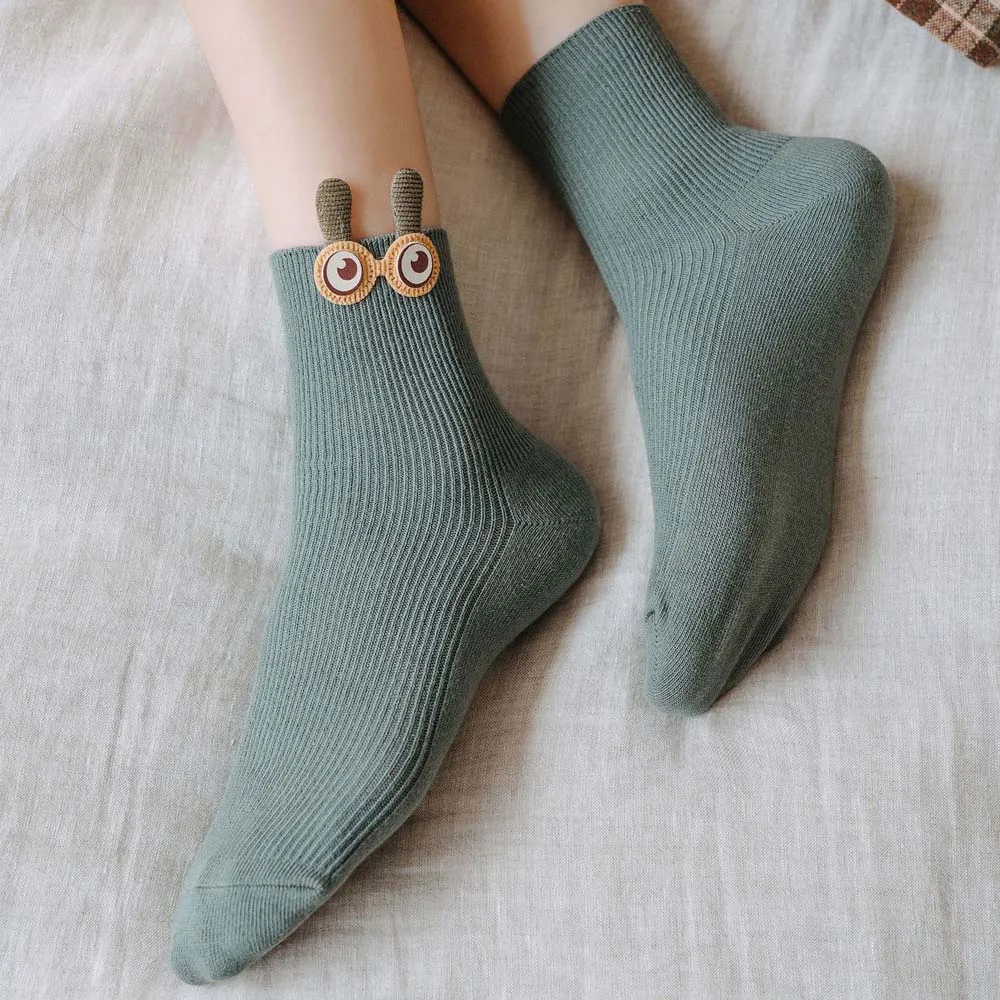 Носки женские Короткие хлопковые мультяшный рисунок 3D большие глаза кролик