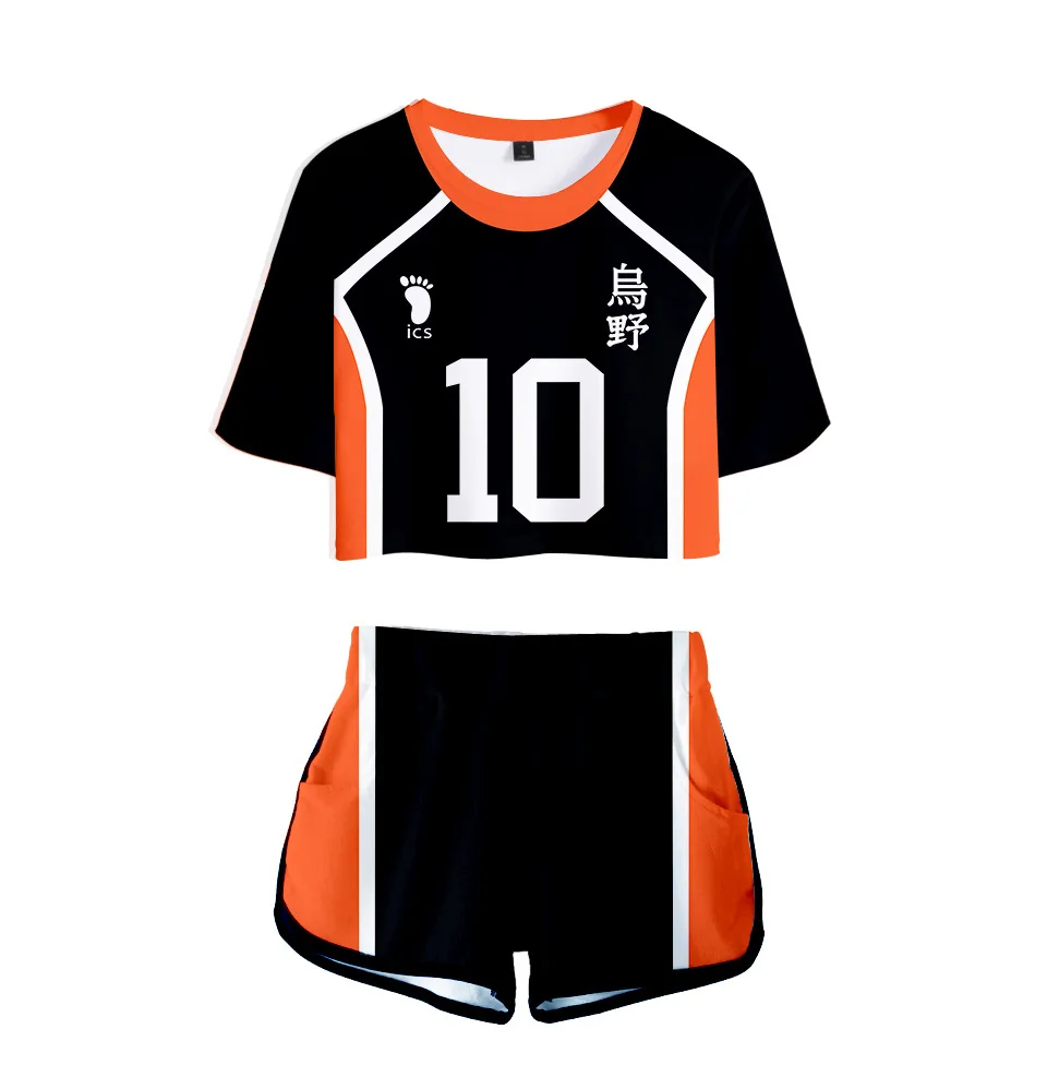 

Anime Haikyuu Karasuno High School Tracksuit Women Two Piece Set Top and Shorts Hinata Shoyo Kageyama Tobio Cosplay Costumes