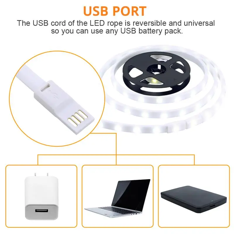 Водонепроницаемая светодиодная лента RGB для кемпинга светильник SMD 2835 DC5V USB