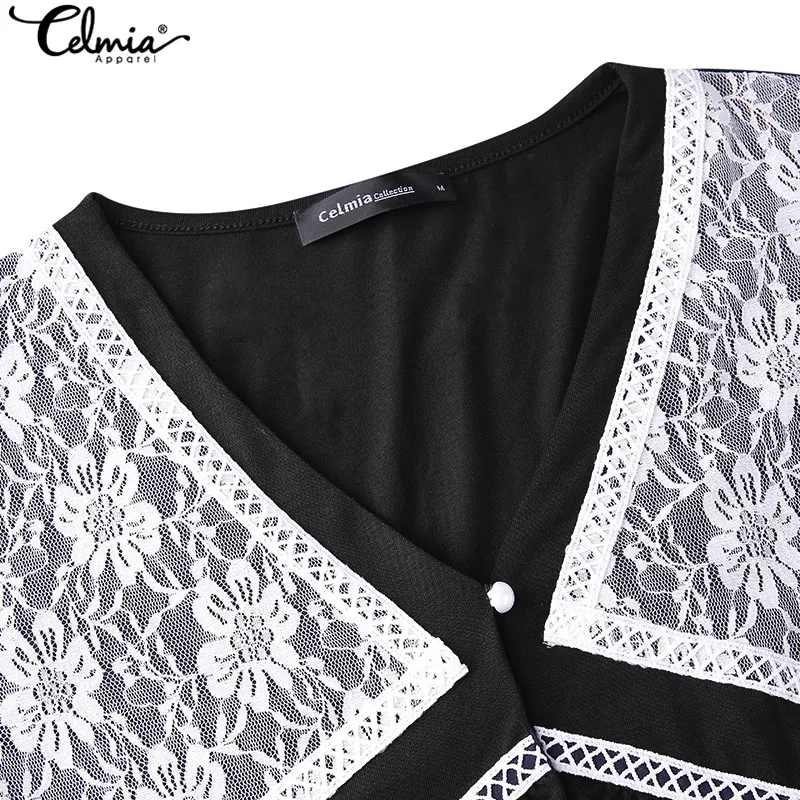 Блузка Celmia женская с расклешенным рукавом модная повседневная кружевная рубашка