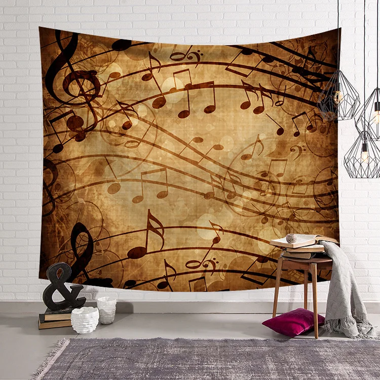 Настенный гобелен с музыкальным принтом музыкальных нот 200x150 большой ретро