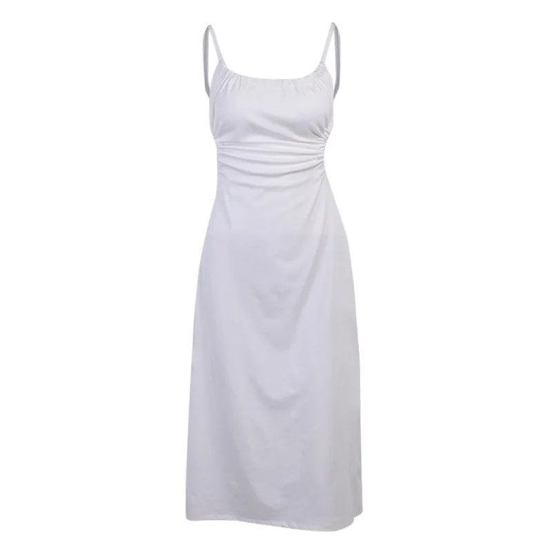 

2021 summer sexy thin shoulder strap dress women's hollow bandage sleeveless tight-fitting backless white dress party long dress