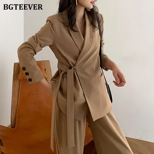 Комплект BGTEEVER женский винтажный из 2 предметов, пиджак на завязках с узкой талией и брюки с широкими штанинами, офисная одежда, брючные костюмы