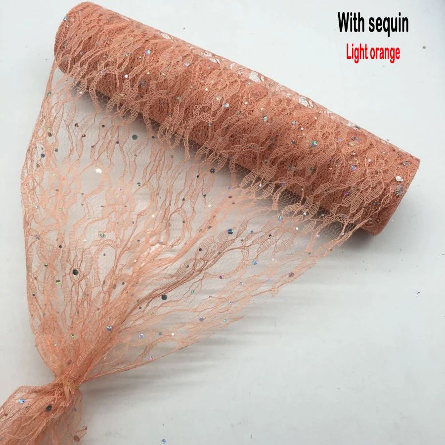 Sequin-Lt orange Рулон кружева органза катушка ткань ленты 30*910 см Сетка Ткань DIY свадебное мероприятие лента на стул для вечеринки лук настольная дорожка украшения - Цвет: Sequin-Lt orange