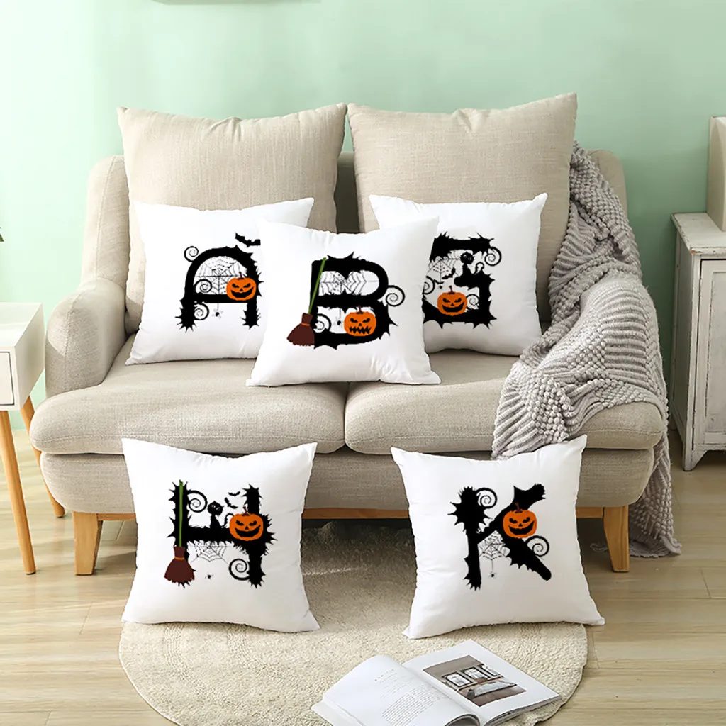 Хэллоуин чехол для подушки с буквами Призрак принтом ведьмы и тыквы Декоративная