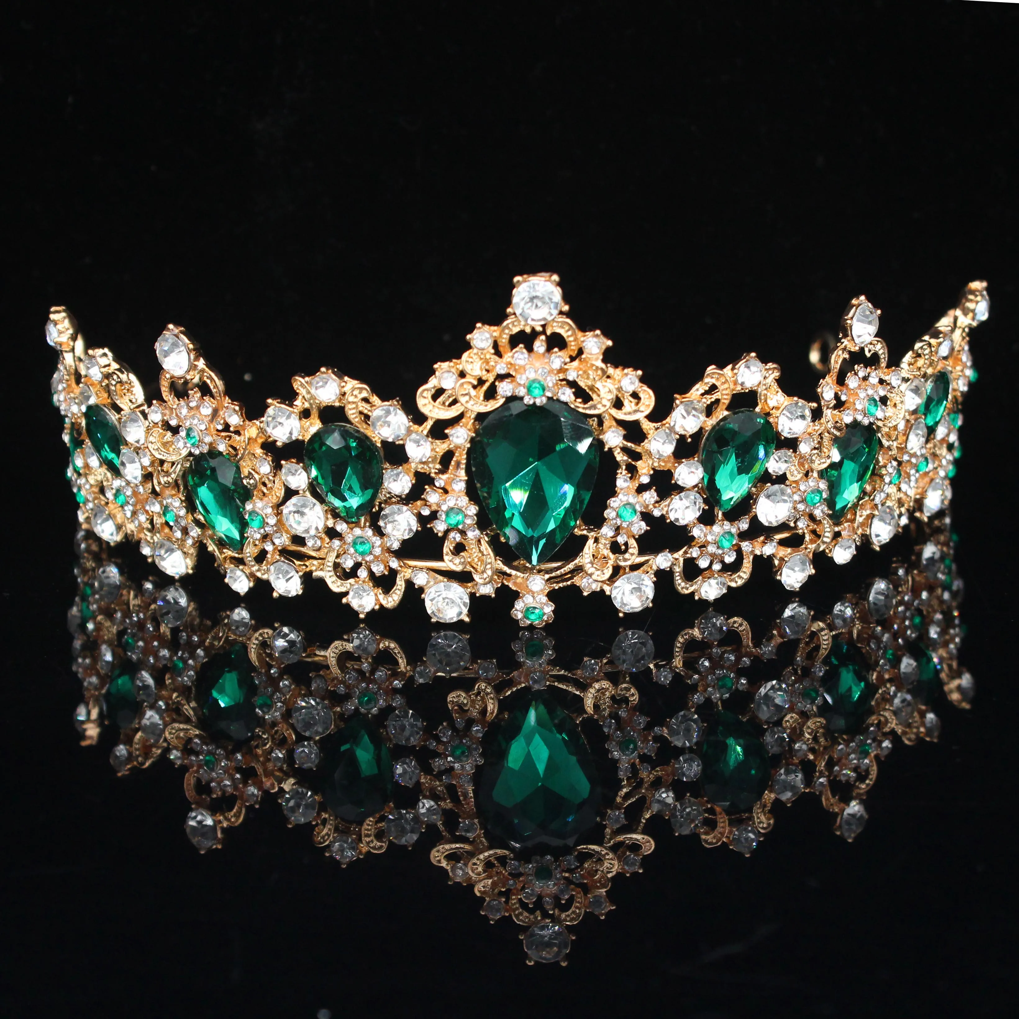 Gold green 20 Винтажная диадема в стиле барокко, Королевская корона невесты, корона для женщин, головной убор для выпускного, свадебные диадемы и короны, ювелирные изделия для волос, аксессуары - Окраска металла: Gold green 20